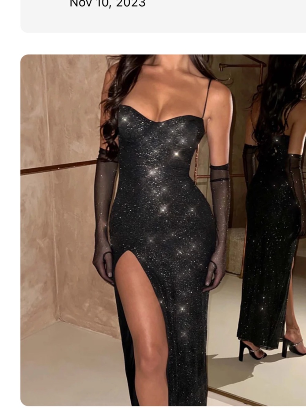 Glimmer Black Sequin Maxi Slip Dress with Thigh Slit